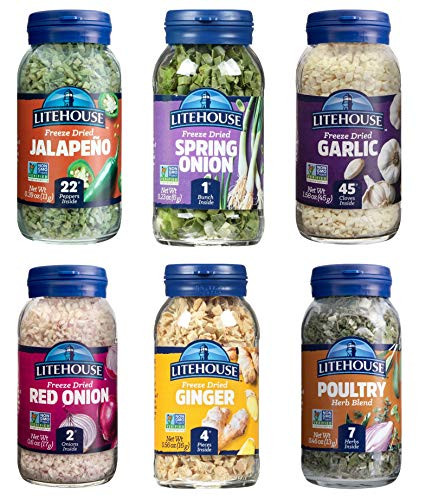 Litehouse Freeze-Dried Herb Pantry Staple 6-Pack  Garlic  Jalapeno  Spring Onion  Ginger  Red Onion  and Poultry Herb Blend