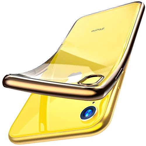 TOZO for iPhone XR 6.1 Inch (2018) Premium Clear Soft TPU Gel Ultra-Thin [Slim Fit] Transparent Flexible Cover for iPhone XR with [Space Gold Plating Edge]