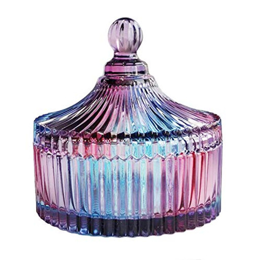 CHOOLD Luxury Purple Blue Tent Shaped Crystal Candy Jar with Lid Clear Glass Apothecary Jar Wedding Candy Buffet Jar Food Jar. 24 oz