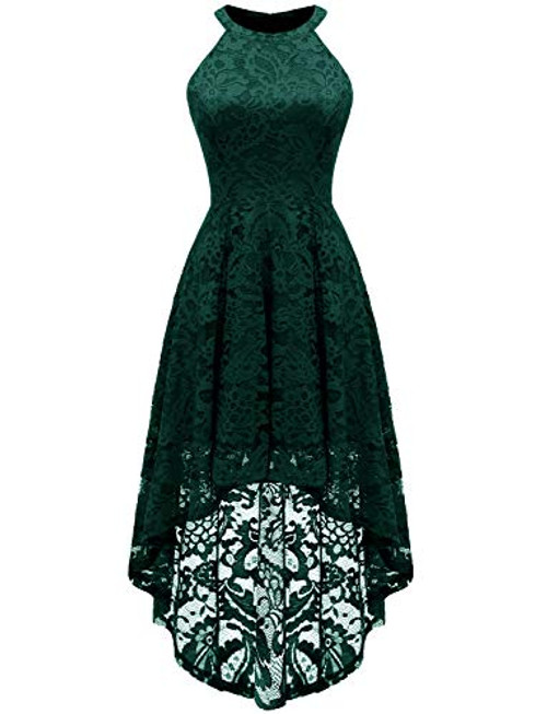 Dressystar 0028 Halter Floral Lace Cocktail Party Dress Hi-Lo Bridesmaid Dress Green L