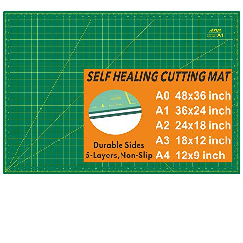 ArtAt Self Healing Cutting Mat  24 x 36 inch Green Large 5-Ply Double-Sided Durable Non-Slip PVC Cutting Mat for Sewing Quilting Scrapbooking Art  and  Crafts Projects