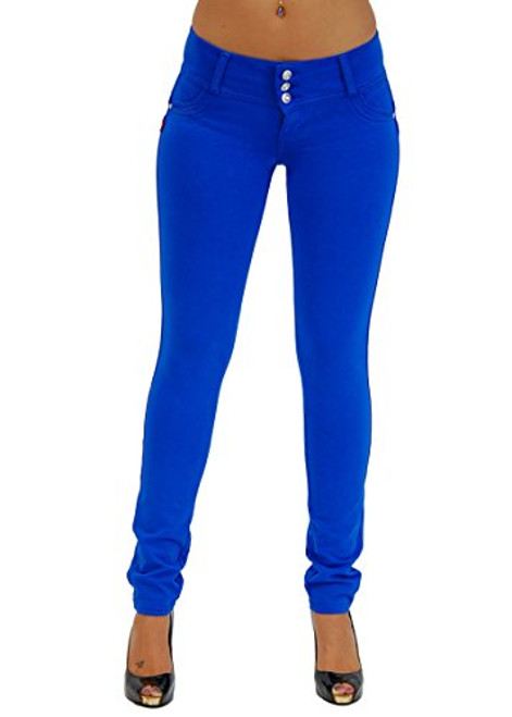 Premium Stretch Cotton Butt Lifting  Levanta Cola  Skinny Leg Premium French Terry Fashion Moleton in Royal Blue Size L