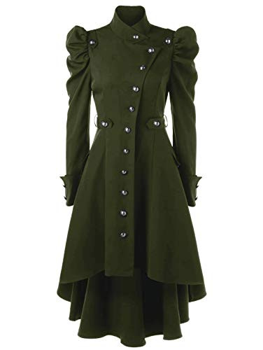Nihsatin Vintage Womens Steampunk Victorian Swallow Tail Long Trench Coat Jacket Thin Outwear Green