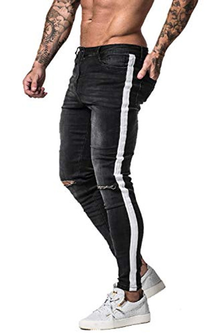 GINGTTO Skinny Jeans for Men Ripped Stretch Fashion Distressed Jean Pants Slim Fit Black 32