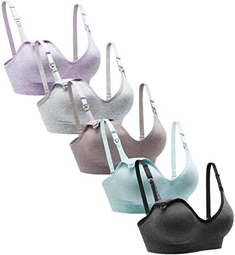Suekaphin Nursing Bra 5pack Wireless Deep V Neck Maternity Nursing Bra Bralette Sleeping Breastfeeding with Extra Extenders Small SORT CC-A