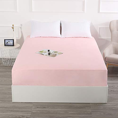 Queen Size Waterproof Mattress Protector Hypoallergenic Mattress Cover Pad Fitted 8''-21'' Deep Pocket Breathable Pink Color