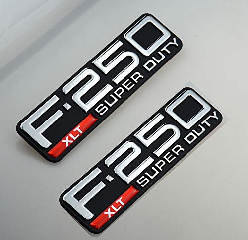 Pair Set 1999-2004 F-250 Super Duty XLT Front Fender Emblem Right Left Script Ornament Nameplate Badge Logo Side Decal Replacement For F250  Black Red Chrome