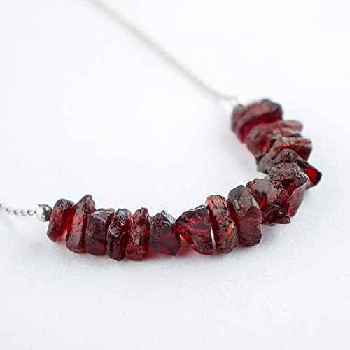 Natural Raw Red Garnet Stone Rough Crystals and Gemstones Dainty Bar Necklaces for Women  Chakra Healing Crystals  Birthstone  Mothers Gifts  Rhodium Plated 925 Sterling Silver Chain 18 inch