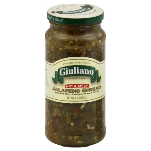 Giuliano Hot and Spicy Jalapeno Spread With Red Bell Peppers Onion and Spices 16 oz - Pack of 6