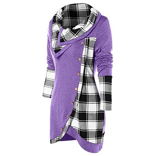 pullover sweaters for women fitted Eashery Women's Casual Turtle Cowl Neck Asymmetric Hem Wrap Pullover Chunky Button Knit Sweater Purple