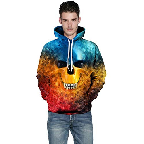 Bravetoshop Autumn Winter Unisex Casual Realistic 3D Printed Hoodies Halloween Pullover Hooded Sweatshirt for Man Women Red-A L