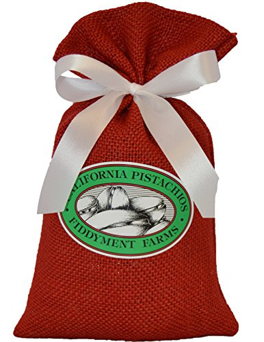 Fiddyment Farms 1 Lb Salt Free Pistachios in Red Burlap Bag