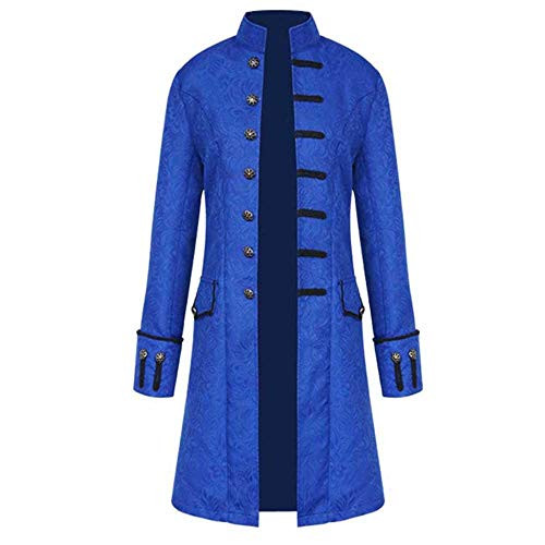 WUAI-Men Vintage Tailcoat Jackets Gothic Steampunk Victorian Frock Coat Halloween Costume Long Trench Coat Blue Large