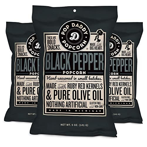 Pop Daddy Black Pepper  5 Oz Healthy Gluten Free Hand Seasoned Gourmet Flavored Popcorn Snacks  3 Pack