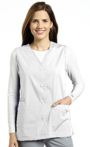Marvella by White Cross Women's Button Front Solid Scrub Vest Small White
