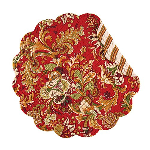 C and F Home Jocelyn Red Round Cotton Quilted Cotton Reversible Machine Washable Placemat Set of 4 Round Placemat Red