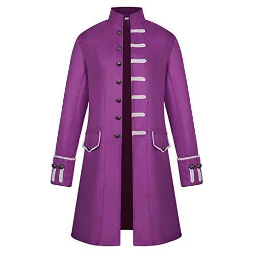Mens Vintage Tailcoat Jacket Goth Long Steampunk Formal Gothic Victorian Frock Coat Costume for Halloween Purple
