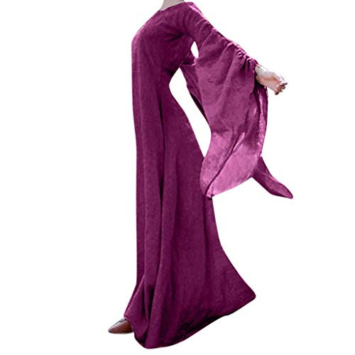 Goddessvan Women Fall Winter Medieval Gothic Retro Solid Long Sleeve Ball Gowns Maxi Dress Purple