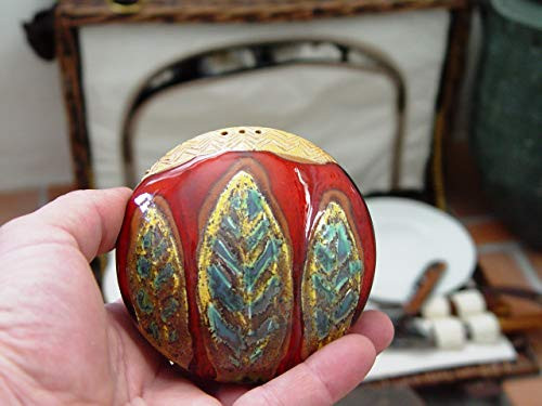 Hostess gift  Earthenware Salt Shaker. Pepper Shaker  Salt Box  Red Earthen Shaker  Unique Handmade and Hand Painted Pottery Accessories
