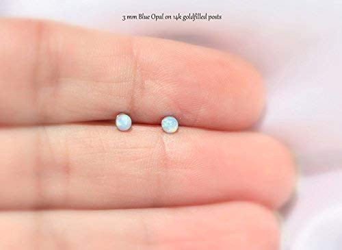 3mm opal stud earrings 14k gold filled white or blue opal studs hypoallergenic earrings 3mm opal stud earrings 14k gold filled white or blue opal studs hypoallergenic earrings