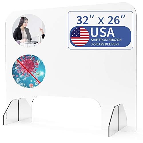 Kaqulec Protection Shield Sneeze Guard Panel for Counter and Desk Plexiglass Barrier Clear Acrylic Shield for Business and Customer Safety  Pass Through Transaction Window  32"x26"