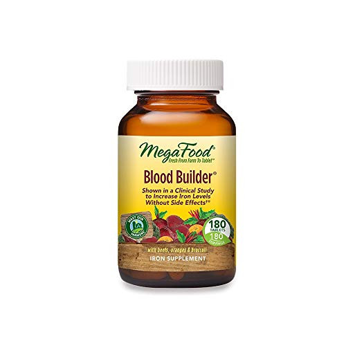 MegaFood  Blood Builder  Iron Supplement  Support Energy and Combat Fatigue without Nausea or Constipation  Non-GMO  Vegan  180 Tablets