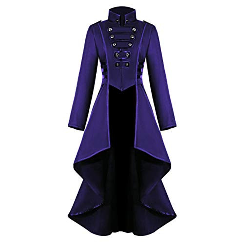 Womens Vintage Tailcoat Jacket Goth Long Steampunk Formal Gothic Victorian Frock Coat Costume for Halloween Purple
