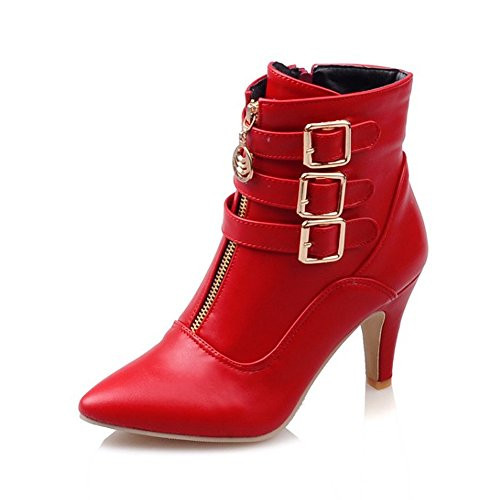 MEOTINA Women Ankle Boots High Heels Buckle Pointed Toe Shoes 9.5  Red