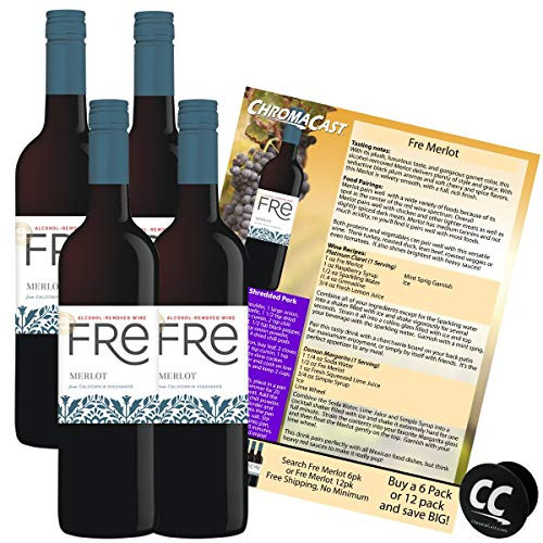 Fre Merlot Non-Alcoholic Red Wine Experience Bundle with Chromacast Pop Socket  Seasonal Wine Pairings  and  Recipes  12 750ML  4-Pack