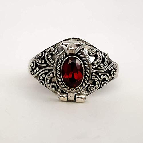 Red Garnet Poison Ring Bali Sterling Silver Locket Ring January Birthstone AR05