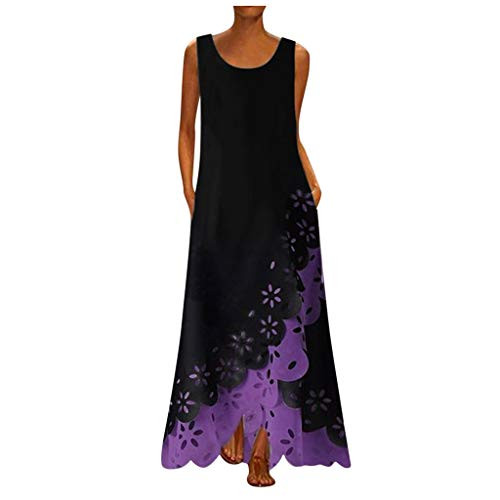COOKI Women's Sleeveless Loose Dress Casual O Neck Vintage Print Plus Size Dresses Summer Beach Boho Maxi Dress Long Dress Purple COOKI Women's Sleeveless Loose Dress Casual O Neck Vintage Print Plus Size Dresses Summer Beach Boho Maxi Dress Long Dress Purple