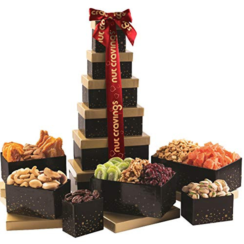 Easter Gift Baskets for Adults  and  Kids  Dried Fruit  and  Nut Platter  Red Ribbon Tower  12 Mix  - Gouremt Food Arrangement  Care Package Variety  Prime Birthday Assortment  Healthy Kosher Snack Box