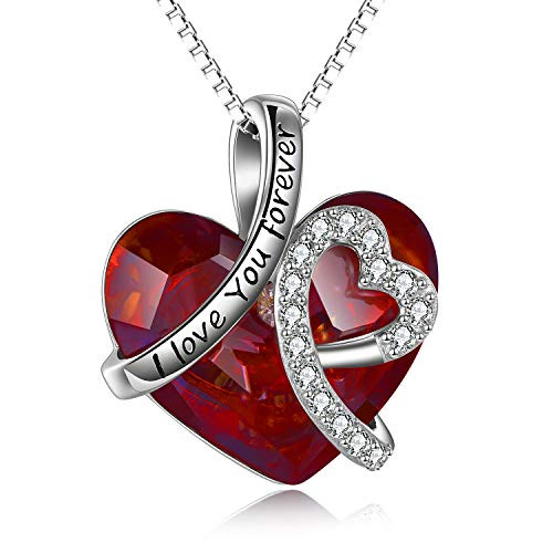 AOBOCO January Birthstone Necklace Sterling Silver Red Heart Garnet Crystal Pendant Love Jewelry Gift for Women