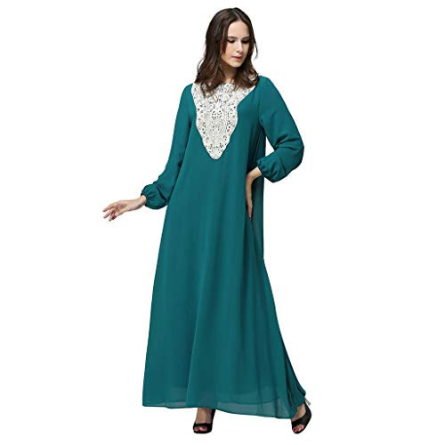 Womens Chiffon Kaftan Muslim Dress  Islamic Abaya Maxi Dresses Floral Casual Long Party Wedding Cocktail Evening Gown Blue