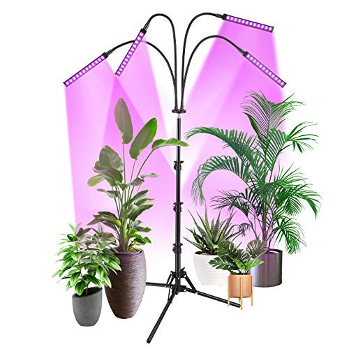 Grow Light with Stand  Slaouwo LED Grow Lights for Indoor Plants  Smart Red and Blue Spectrum Grow Lamp Stand with Timer for Seedling  Auto ON Off  Adjustable Tripod Stand  and  Gooseneck