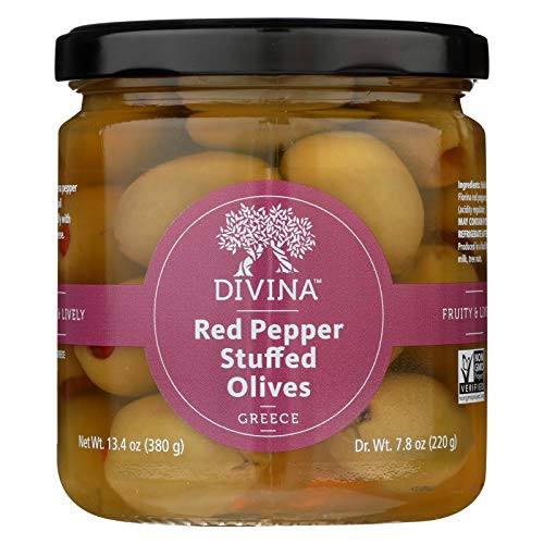 Divina Olives Stuffed with Sweet Peppers - Case of 6 - 7.8 oz.