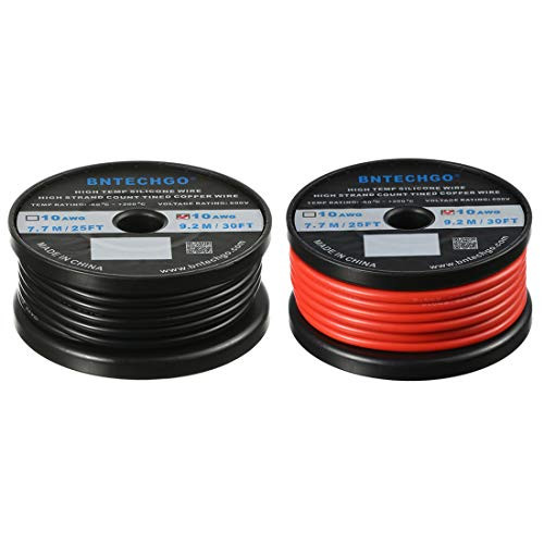 BNTECHGO 10 Gauge Silicone Wire Spool red and Black Each 30ft Flexible 10 AWG Stranded Copper Wire