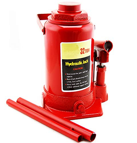 XtremepowerUS 32-Ton Hydraulic Bottle Jack Low Profile Automotive Shop Lift Truck Bus Car RV Auto  Red