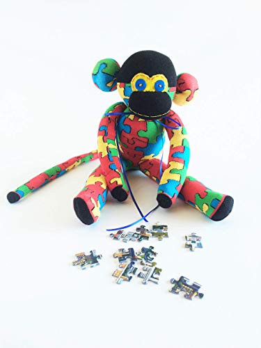 Puzzle - Sock Monkey - Puzzles -Jigsaw - Red Sock Monkey - Autism Awareness - Autism Support - Autism Plush - Green Sock Monkey - Yellow