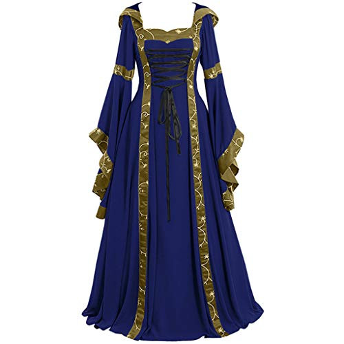 Hotkey Women's Gothic Cosplay Dress Vintage Celtic Medieval Floor Length Renaissance Dress Maxi Dresses Blue