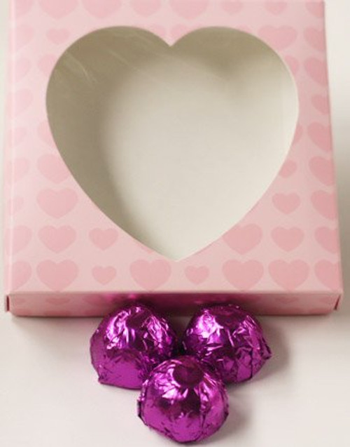 Scott's Cakes Milk Chocolate Butter Cream Cream Filling Candies with Purple Foils in a 1 Pound Pink Heart Box