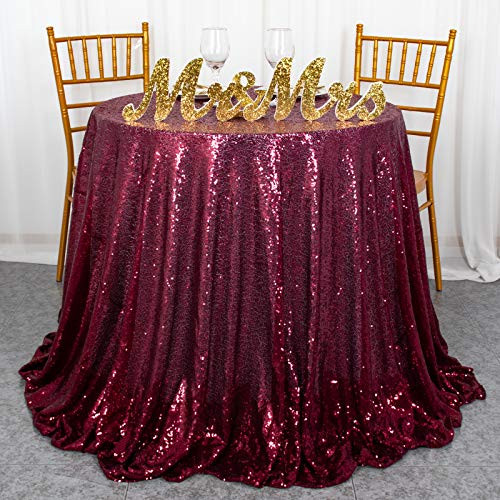 ShiDianYi Tablecloths 120-Inch Round Burgundy Table Cloth Wine Red Sequin Tablecloth-1211