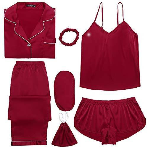 Ekouaer Sleepwear Womens Sexy Pajamas Set Silk Lingerie 2 Piece Satin Cami Shorts Set PJS Wife Gift Red Ekouaer Sleepwear Womens Sexy Pajamas Set Silk Lingerie 2 Piece Satin Cami Shorts Set PJS Wife Gift Red