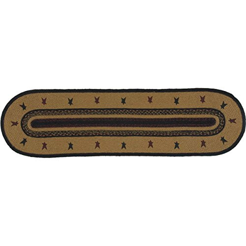 VHC Brands 37917 Primitive Tabletop Kitchen Settlement Star Jute Stenciled Oval 13x48 Runner Mustard Tan Yellow VHC Brands 37917 Primitive Tabletop Kitchen Settlement Star Jute Stenciled Oval 13x48 Runner Mustard Tan Yellow