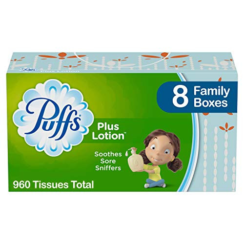 Puffs Plus Lotion Facial Tissues, 8 Family Boxes, 120 Tissues Per Box -960 Tissues Total-