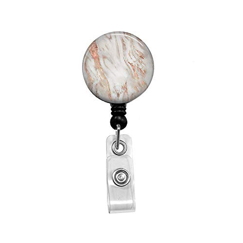 Rose Marble Retractable Badge Reel with Alligator Clip?Name Nurse ID Card Badge Holder Reel, Decorative Custom Badge Holder