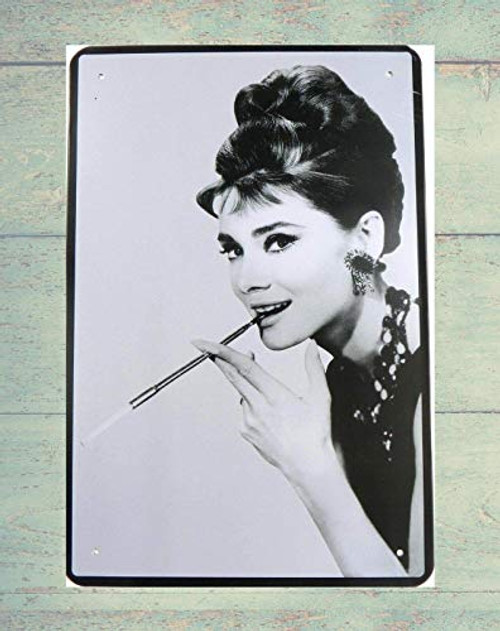 PixDecor Metal Sign 16 x 12inch - Bathroom Art Prints Audrey Hepburn tin Sign Metal Wall Poster Retro Metal Vintage Sign