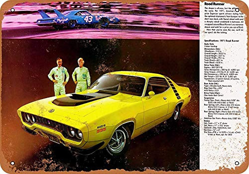 Keviewly 1971 Plymouth Road Runner 12 X 8 Inches Retro Metal Tin Sign - Vintage Art Poster Plaque