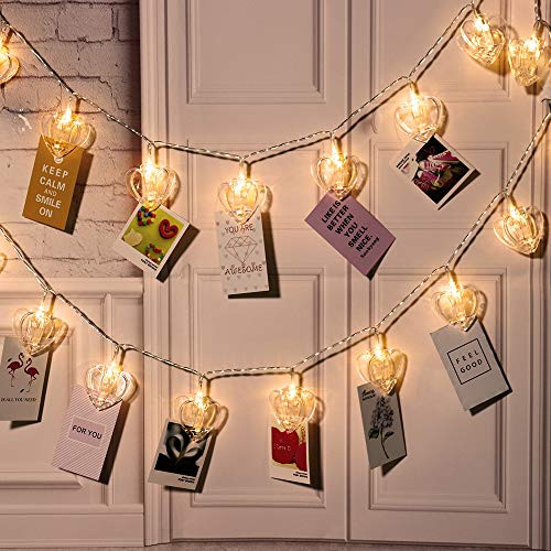 Heart LED Photo String Lights-20 Photo Clips Battery Powered Fairy Love Twinkle Lights, Wedding Party Home Decor Lights for Hanging Photos, Cards and Artwork (7.2ft, Warm White? Heart LED Photo String Lights-20 Photo Clips Battery Powered Fairy Love Twinkle Lights, Wedding Party Home Decor Lights for Hanging Photos, Cards and Artwork (7.2ft, Warm White?