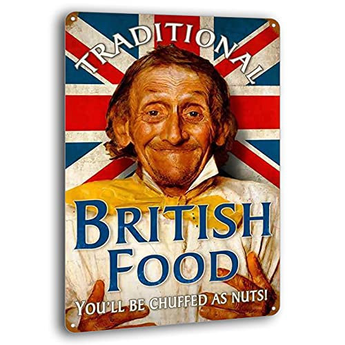 BAYABU Tin Signs Retro British Food Metal Sign Poster Plate for Pub Restaurants Shop Man Cave Home Wall Decor 8 x 12 inches